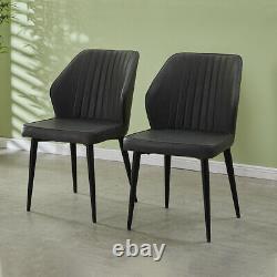 2x Retro Grey Dining Chairs Faux Leather Pu Kitchen Dining Room Jambes Métalliques