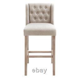 2x Tabouret de Bar de Cuisine avec Dossier Boutonné en Lin Rembourré