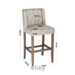 2x Tabouret de Bar de Cuisine avec Dossier Boutonné en Lin Rembourré