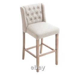 2x Tabouret de Bar de Cuisine avec Dossier Boutonné en Lin Rembourré