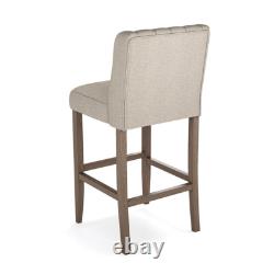 2x Tabouret de Bar de Cuisine avec Dossier Boutonné en Lin Rembourré