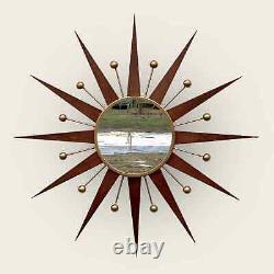31 Miroir mural rétro Starburst Atomic en or George Nelson 1970 soleil vintage.