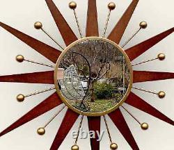 31 Miroir mural rétro Starburst Atomic en or George Nelson 1970 soleil vintage.