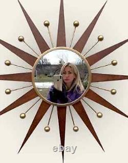 31 Miroir mural rétro Starburst Atomic en or George Nelson 1970 soleil vintage.