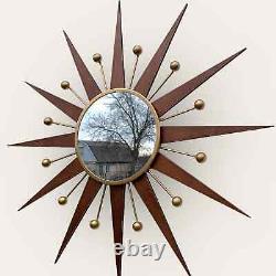 31 Miroir mural rétro Starburst Atomic en or George Nelson 1970 soleil vintage.