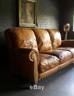 39 Chesterfield Leather Vintage & Sofassé 3 Places Canapé Brun Foncé Courier Av
