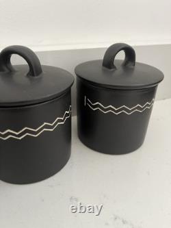 3 X Habitat scraffito Noire Boîtes de Rangement Pots et Couvercles Vgc Vintage Rare