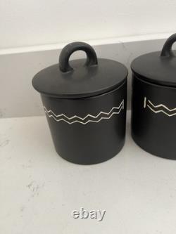 3 X Habitat scraffito Noire Boîtes de Rangement Pots et Couvercles Vgc Vintage Rare