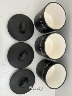 3 X Habitat scraffito Noire Boîtes de Rangement Pots et Couvercles Vgc Vintage Rare