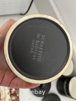 3 X Habitat scraffito Noire Boîtes de Rangement Pots et Couvercles Vgc Vintage Rare