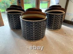 3 x Jolis bocaux de rangement en céramique bleus/gris Orla Kiely. VOIR MES AUTRES.