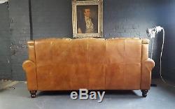 420 Chesterfield Leather Canapé 3 Places Vintage & Distressed Beige Marron Courier Av