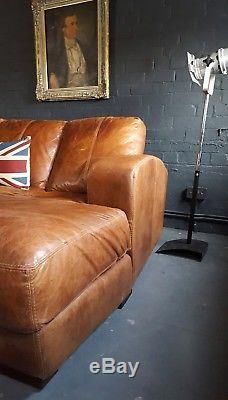 421 Chesterfield Leather Vintage & Distressed Canapé D'angle 3 Places Beige Courier