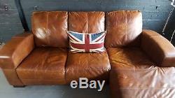 421 Chesterfield Leather Vintage & Distressed Canapé D'angle 3 Places Beige Courier
