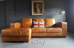 451. Chesterfield Vintage Beige 3 Places Leather Club Marron Suite D'angle Courrier