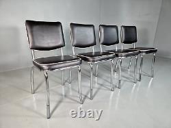 4 Chaises de Cuisine Vintage Américaines Kitsch en Chrome et Vinyle Noir Rétro EB7322 MDIN