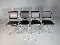 4 Chaises de Cuisine Vintage Américaines Kitsch en Chrome et Vinyle Noir Rétro EB7322 MDIN