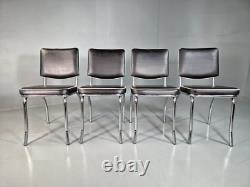 4 Chaises de Cuisine Vintage Américaines Kitsch en Chrome et Vinyle Noir Rétro EB7322 MDIN