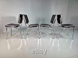 4 Chaises de Cuisine Vintage Américaines Kitsch en Chrome et Vinyle Noir Rétro EB7322 MDIN