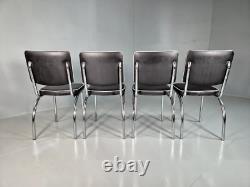 4 Chaises de Cuisine Vintage Américaines Kitsch en Chrome et Vinyle Noir Rétro EB7322 MDIN