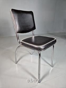 4 Chaises de Cuisine Vintage Américaines Kitsch en Chrome et Vinyle Noir Rétro EB7322 MDIN