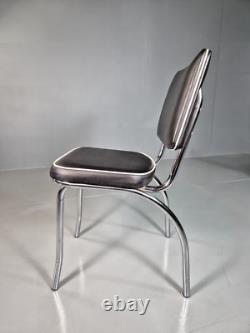 4 Chaises de Cuisine Vintage Américaines Kitsch en Chrome et Vinyle Noir Rétro EB7322 MDIN