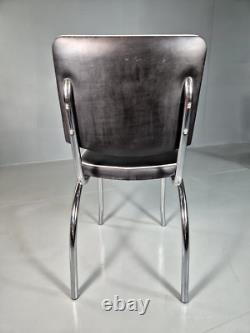 4 Chaises de Cuisine Vintage Américaines Kitsch en Chrome et Vinyle Noir Rétro EB7322 MDIN