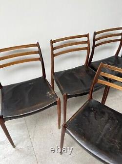 4 chaises en palissandre modèle 78 de Niels Moller, vintage rétro danois pour cuisine ou salle à manger.