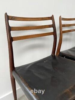 4 chaises en palissandre modèle 78 de Niels Moller, vintage rétro danois pour cuisine ou salle à manger.