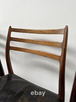 4 chaises en palissandre modèle 78 de Niels Moller, vintage rétro danois pour cuisine ou salle à manger.