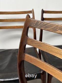 4 chaises en palissandre modèle 78 de Niels Moller, vintage rétro danois pour cuisine ou salle à manger.