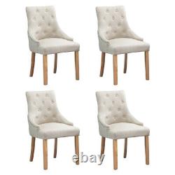 4pcs Beige Tufted Dining Chairs Lin Fabric Rembourré Accent Lounge Chair New