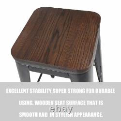 4x Vintage Industrial Bar Stools Chair Retro Kitchen Counter Wooden Seat Pub Royaume-uni