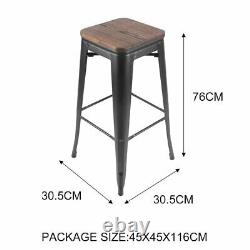4x Vintage Industrial Bar Stools Chair Retro Kitchen Counter Wooden Seat Pub Royaume-uni