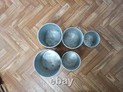 5 Récipients en Aluminium Vintage Rétro Antiques de Cuisine Française en Nesting Art Déco