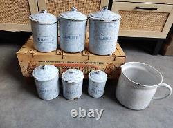 6 Rétro Vintage Antiques Cuisine Française Boîtes Empilables Émaillées Décor Métal