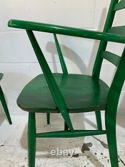 6 X Vintage 1960 Ercol Custom Made Original Green Stain Chaises De Cuisine À Manger