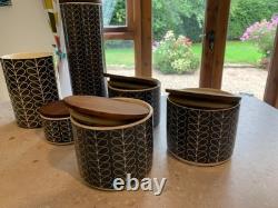 6 x bocaux de rangement Orla Kiely Stem, Thé, Café, Sucre, Biscuits, Pâtes, Ustensiles