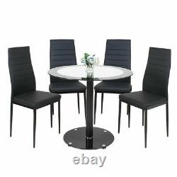 90cm Table À Manger En Verre Et 2/4 Chaises En Cuir Rembourrées Kitchen Furniture Set