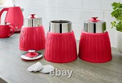 Accessoires de cuisine rétro SWAN rouge : boîte à pain, bocaux, arbre à mugs, ensemble de porte-serviettes