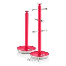 Accessoires de cuisine rétro SWAN rouge : boîte à pain, bocaux, arbre à mugs, ensemble de porte-serviettes