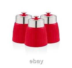 Accessoires de cuisine rétro SWAN rouge : boîte à pain, bocaux, arbre à mugs, ensemble de porte-serviettes
