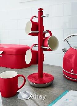 Accessoires de cuisine rétro rouge SWAN : boîte à pain, boîtes, arbre à tasses, support à serviettes - ensemble