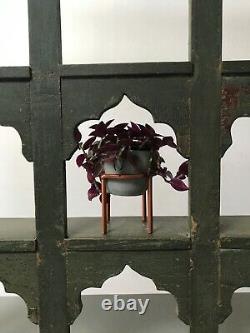 Antique Vintage Indian Furniture. 9 Mughal Arched Display Unit. Khaki Vert