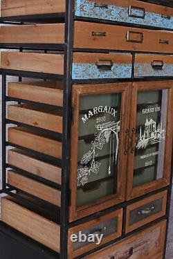 Armoire à tiroirs avec tiroirs d'apothicaire et meuble d'usine de style loft