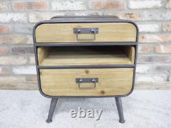 Armoire de Chevet Rustique en Bois et Métal avec Tiroirs de Rangement