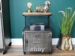 Armoire de chevet rustique en bois et métal avec tiroirs de rangement