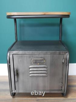 Armoire de chevet rustique en bois et métal avec tiroirs de rangement