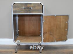 Armoire de chevet rustique en bois et métal avec tiroirs de rangement