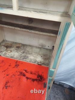 Armoire de cuisine de style Hoosier vintage des années 1950 en bois vert et crème F304